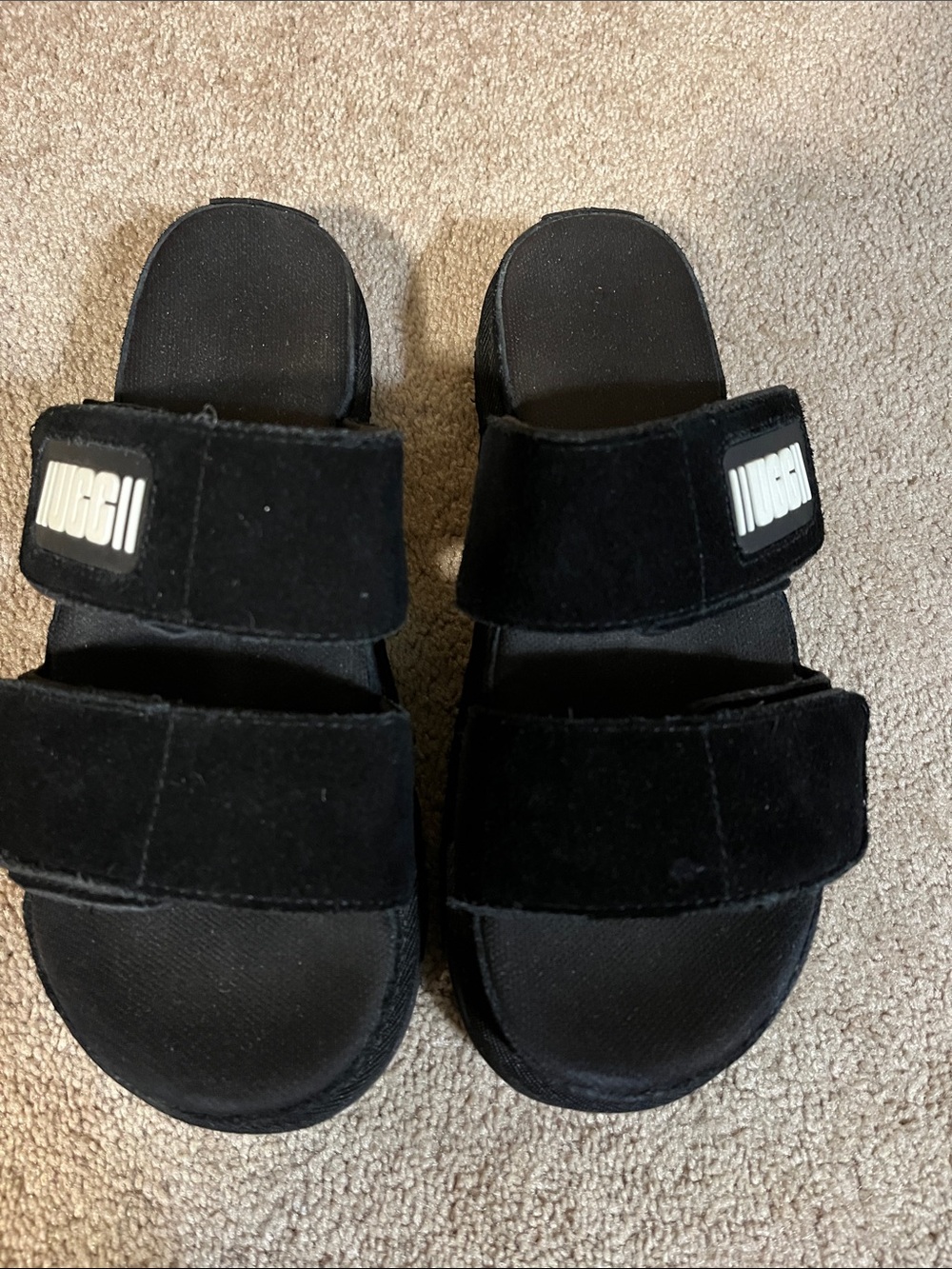 UGG Black Suede Double-Strap Slide Sandals